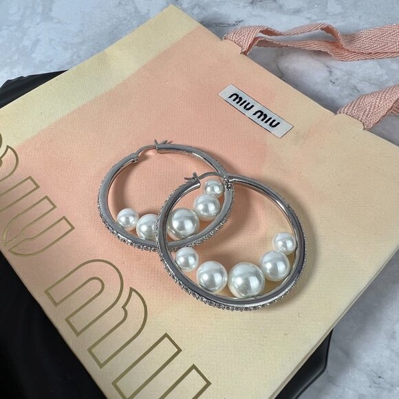 Miu Miu Pearl-Embellished Hoop Earrings - Picture 3 of 6
